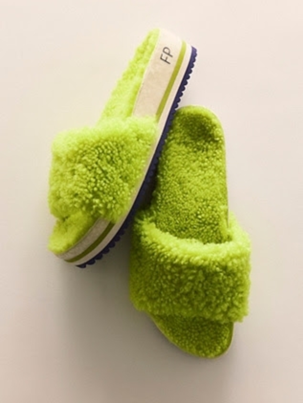 Fleks For FP Cito Slides Lime Green Slide Sandals with Plush Upper